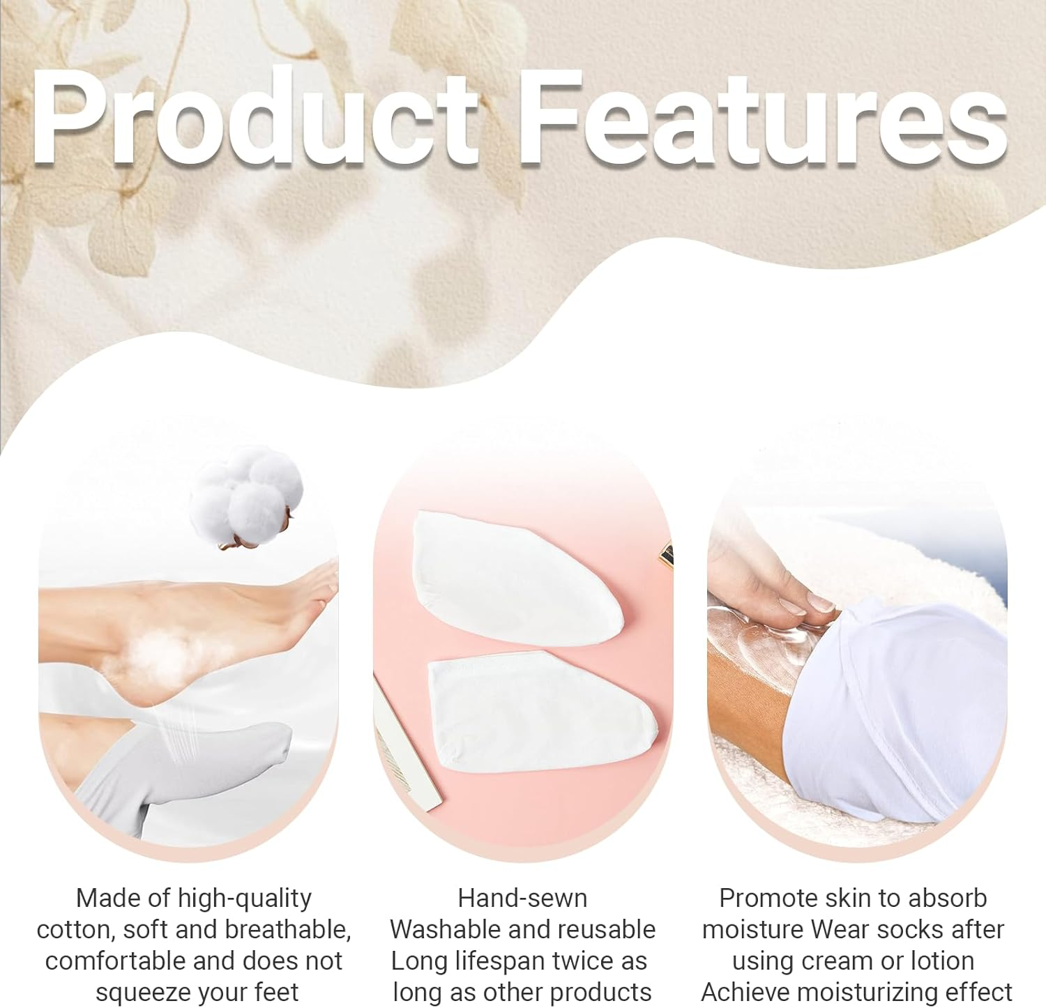 JOWILIN Moisturizing Socks Set, 5 Pairs Overnight Spa Socks, Premium Cotton Spandex Socks, Foot Care Moisture Enhancing Socks for Spa Treatment, Heal Eczema, Repair Rough Cracked Dry Chapped Skin image number 4