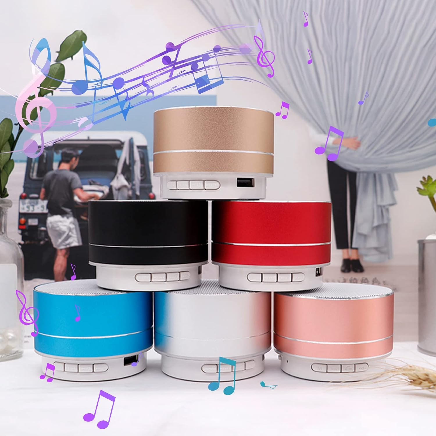 Oimzzr BT Speaker with 7-Color Lights Small Wirel Speaker Portable USB Rechargeable Speaker for Travel S Home Office Gold image number 5