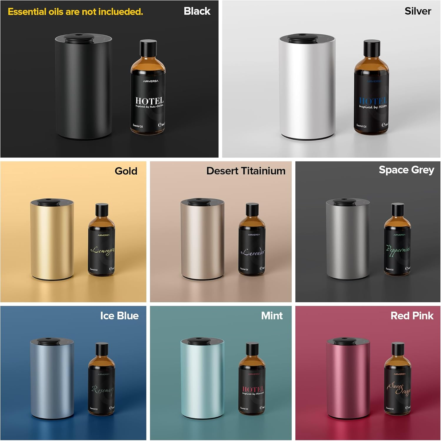 Airversa Waterless Essential Oil Diffuser for Home Aromatherapy Scent Diffusers with 3 Countdown Timer Settings or Timer-Off, 3 Mist Levels for Car Room Studio Office, ANX Premium Metal Black - Black image number 2