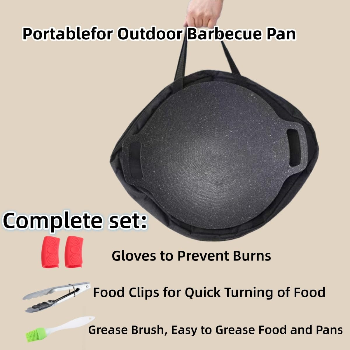 Korean BBQ Grill Pan Set, Cast Iron Grill, Portable Non Stick Smokeless BBQ Cast Iron Griddle/Pan, Barbecue Hot Plate Korean Grill Pan, with Handles & Bag for Indoor Outdoor Camping Grilling (30Cm) image number 3
