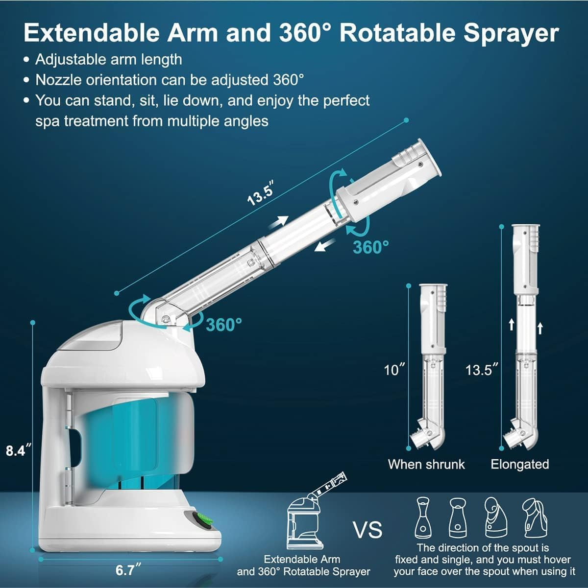 Havvo Facial Steamer - Nano Ionic Face Steamer with Extendable 360 Rotating Arm - Portable Facial Steamer for Personal Care at Home or Salon Machine image number 3