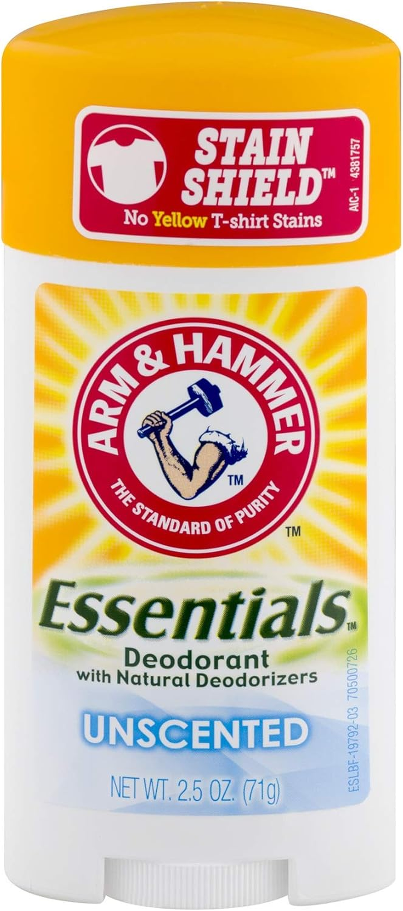 Arm & Hammer Essentials Natural Solid Deodorant, Unscented, 2.5 Ounce (Pack of 5)