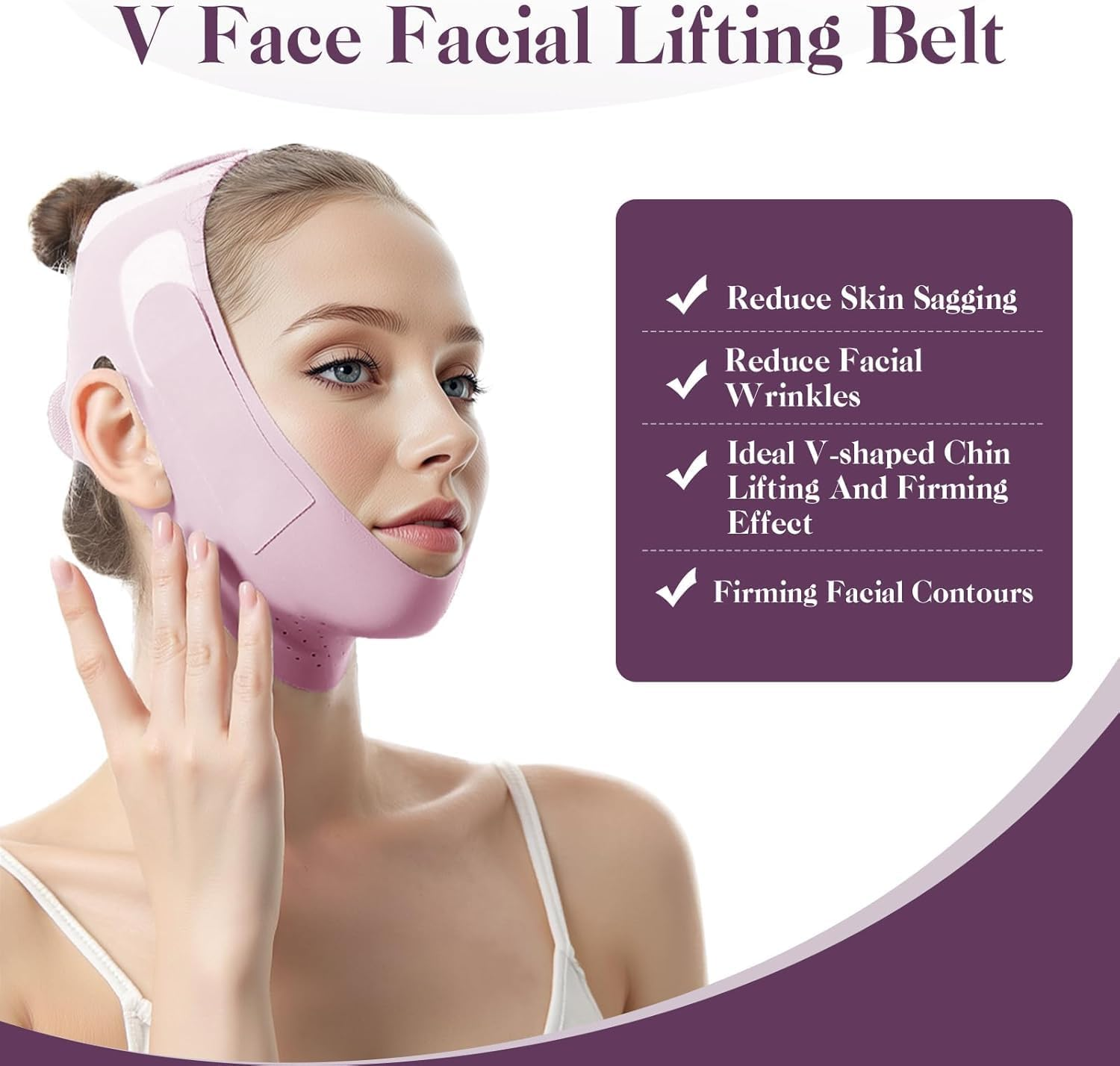 1Pc V Line Face Slimming Bandage,Reusable Double Chin Reducer,Face Lift Tape,Face Slimming Strap Face Slimmer Shaper for Women,Breathable Comfortable V Line Lifting Mask,One Fits All image number 2