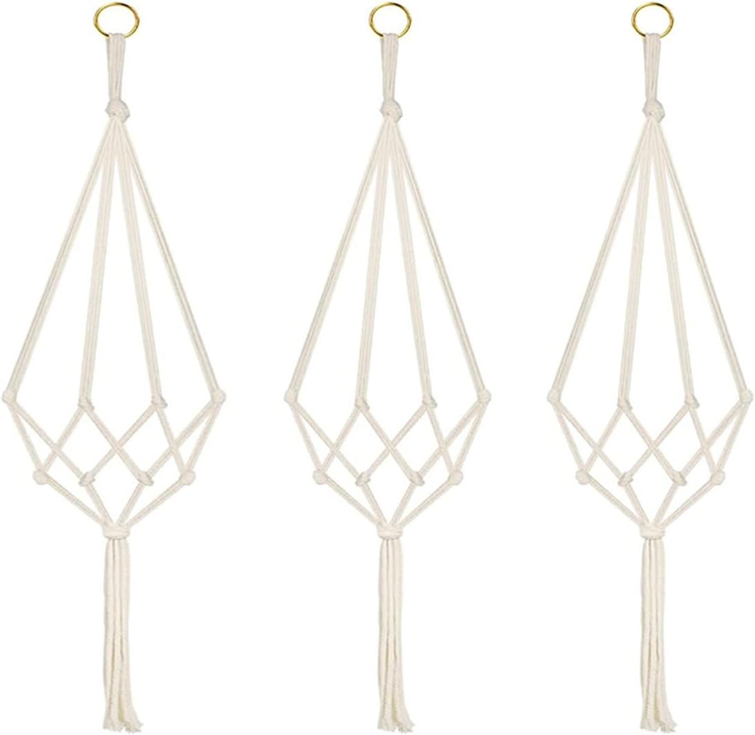 3Pcs Macrame Plant Hangers, Hanging Planter Basket, Boho Handwoven Cotton Rope Hanging Plant Holder, Ceiling Flower Pots Holder Decorative Stand for Indoor Outdoor Home Balcony Decor, Ivory image number 4