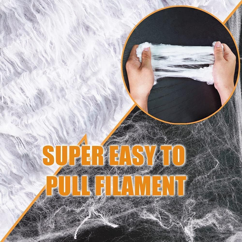 1500 Sqft Halloween Spider Webs Decorations with 150 Extra Fake Spiders, 600 Sqft Super Stretchy Cobwebs for Halloween Decor Indoor and Outdoor (White, 200G/600 Sqft) image number 5