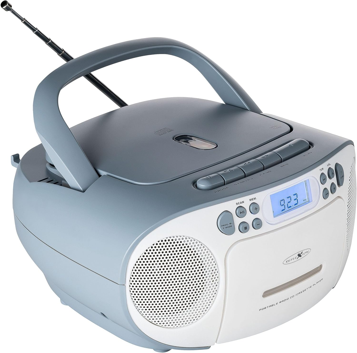 REFLEXION CD Player with Cassette and Radio for Mains and Battery Operation (PLL FM Radio, LCD Display, AUX Input, Headphone Jack), White/Blue, RCR2260 image number 5