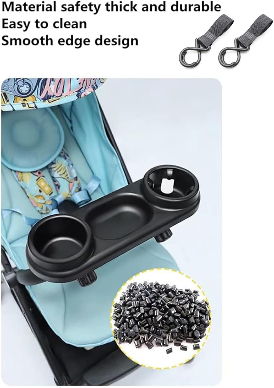 Universal Stroller Snack & Drink Tray, Cup Holder Attachment with Water Bottle Compartment, All - in - One Stroller Accessory for Snacks