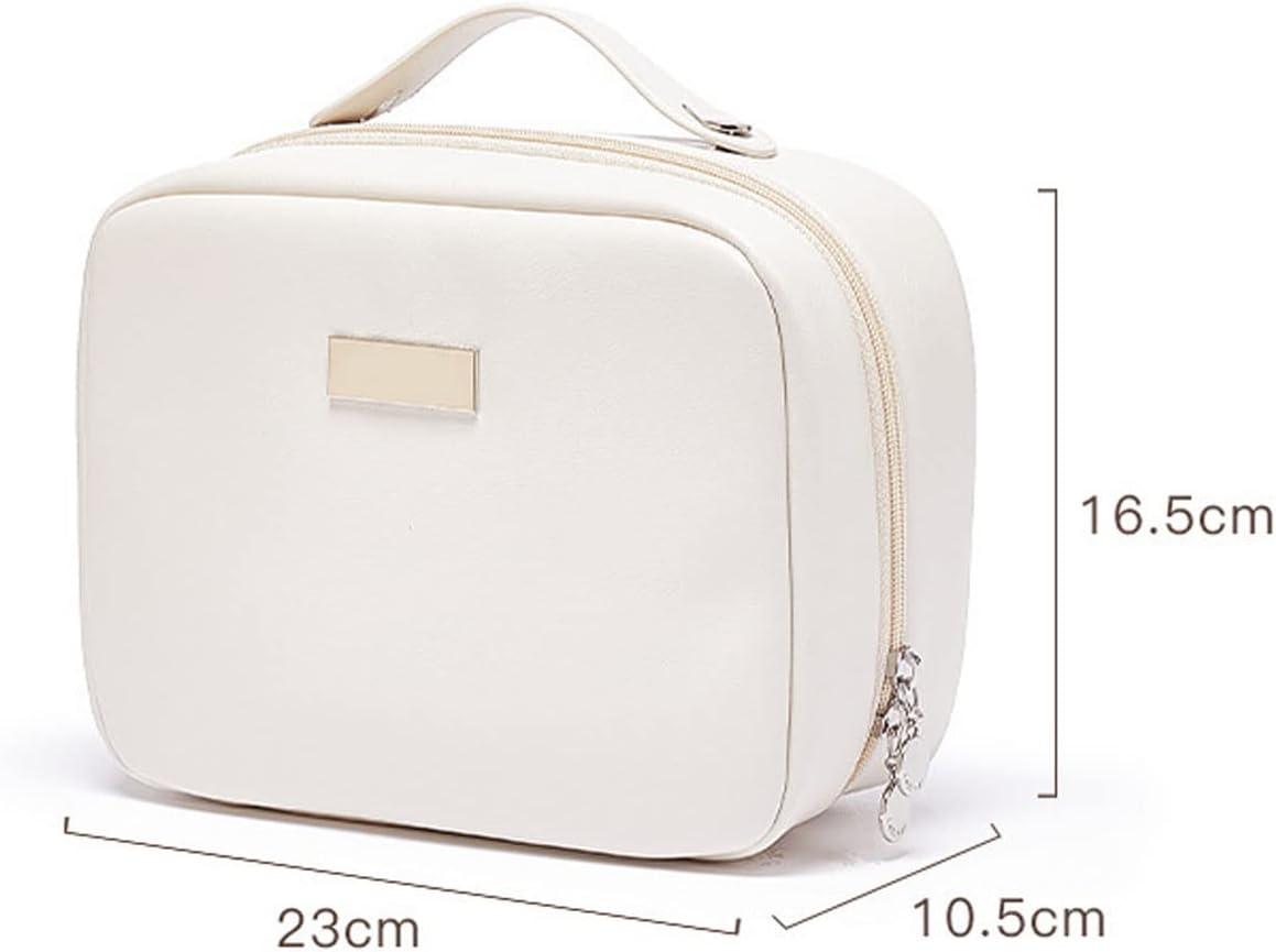 DDPOND Portable Large Capacity Cosmetic Bag, Skincare Products, Makeup Brush Storage, Double Layer (White) - Pink image number 6