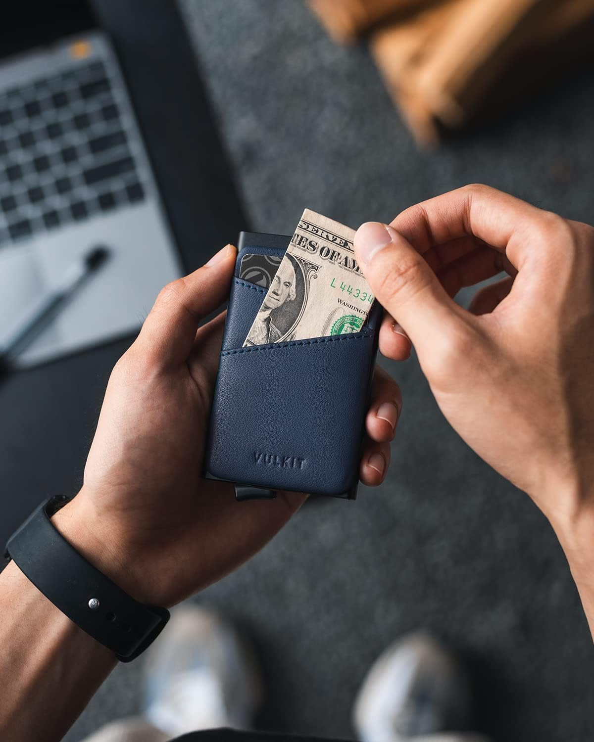 VULKIT Credit Card Holder Pop up Wallet with Extra Leather Slots RFID Blocking Slim Metal Card Case for Men or Women(Blue) image number 3