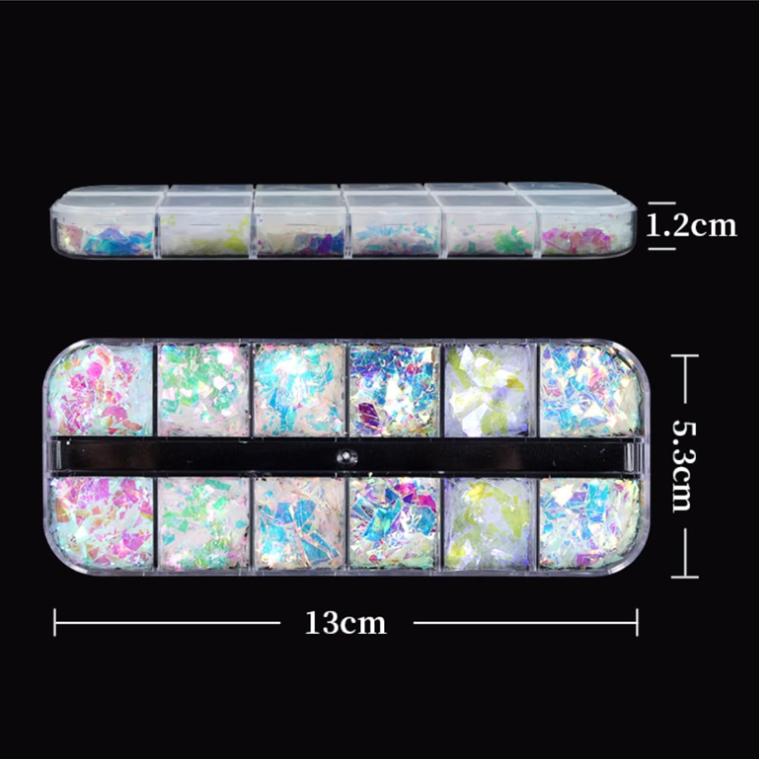 Kalione 12 Grids Holographic Iridescent Glitter Nail Art Sequins, 3D Irregular Ultra Thin Sparkly Flake Designs, Shiny Mermaid Confetti Acrylic for Women Manicure Tips Decorations image number 3