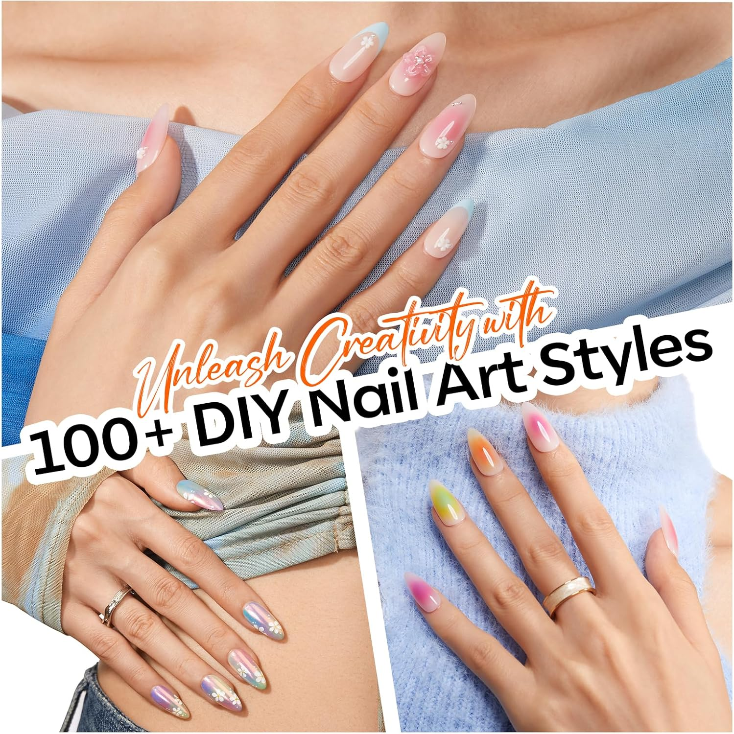 Modelones 150Pcs Nail Sponges for Ombre, Nail Art Sponge with Grabbing Pen Reusable Soft Sponges for Gradient Ombre Blush Chrome Design Effects Professional Nail Stuff Supplies DIY image number 3