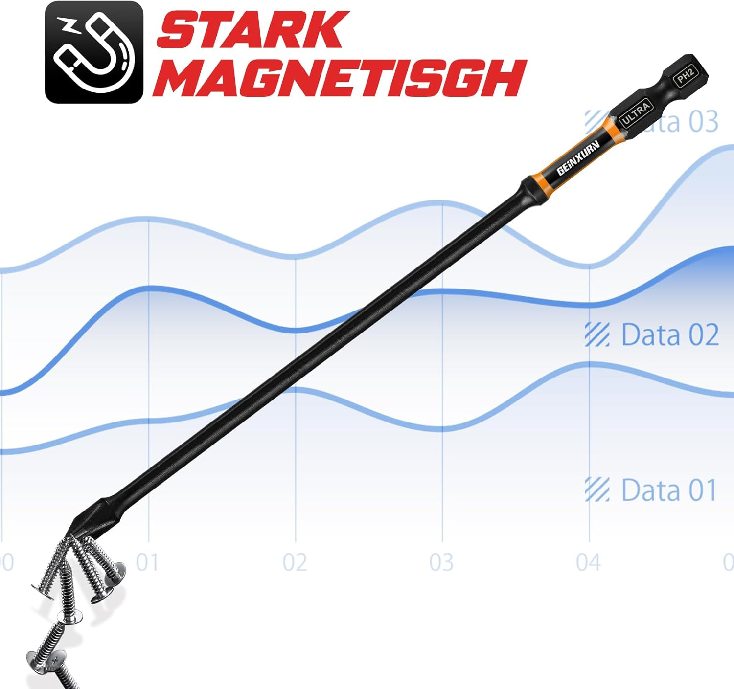 GEINXURN 13-Piece Phillips Screwdriver Bit Set, Impact-Resistant PH1, PH2, PH3, 150 Mm Length, 1/4 Inch Hex Shank, S2 Alloy Steel, Magnetic Screwdriver Bit Set, Ultra Colour Code image number 1