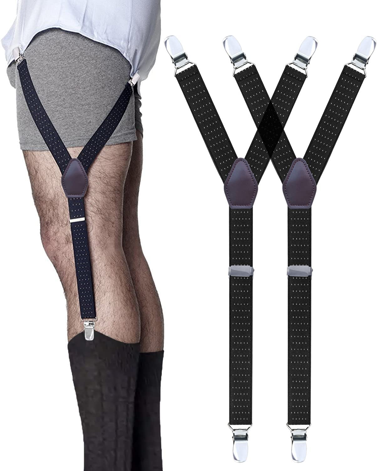 H HOME-MART Mens Shirt Stays Military Adjustable Elastic Garter Straps Sock Tucked in Non-Slip Clamps Shirt Stay Men'S Braces for Men Women