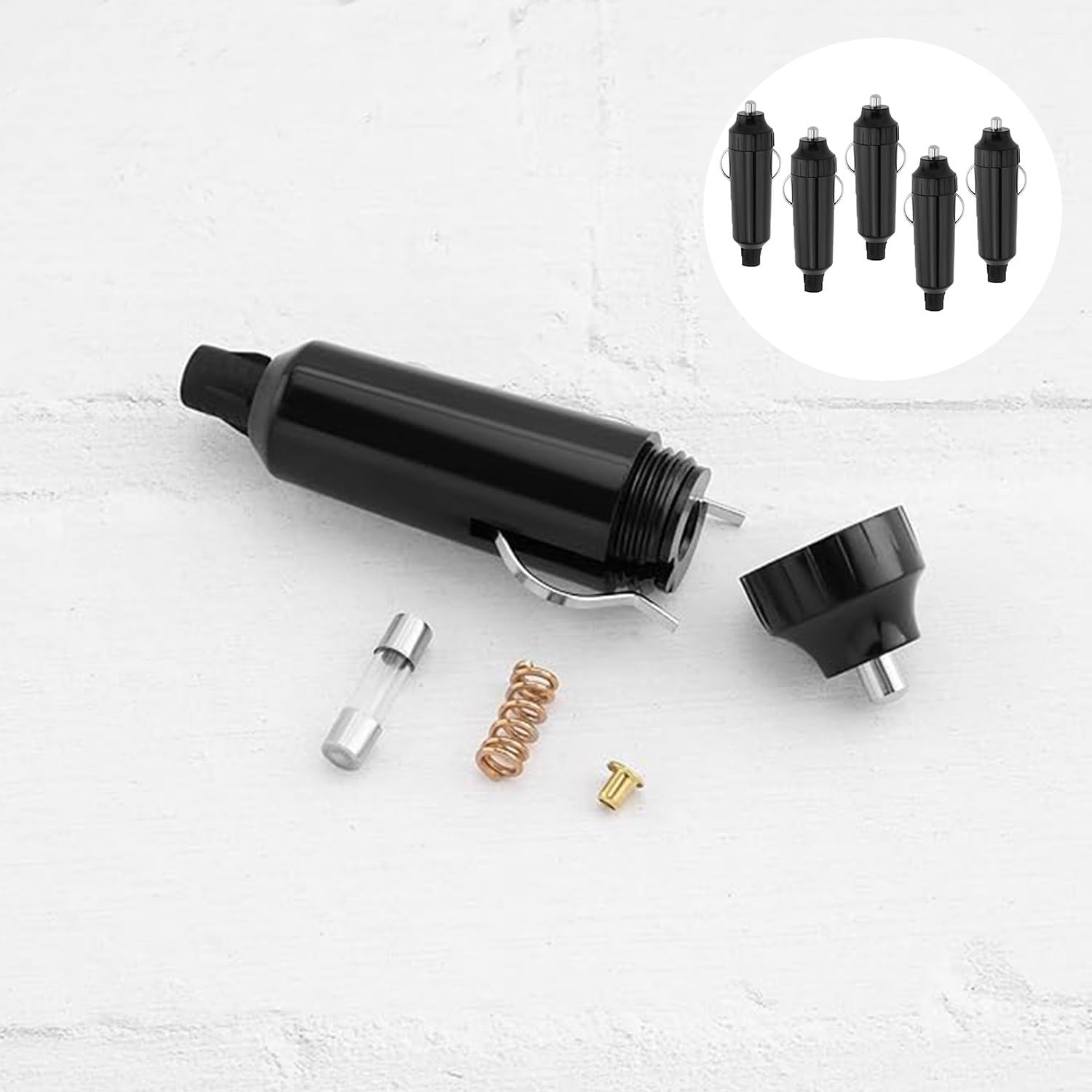 Roczential 5 Pack 20A 12 Volt Heavy Duty Car Cigarette Lighter Plug Suitable for Cables up to 16AWG Work -25 to +85C Black (Solder Only) image number 5