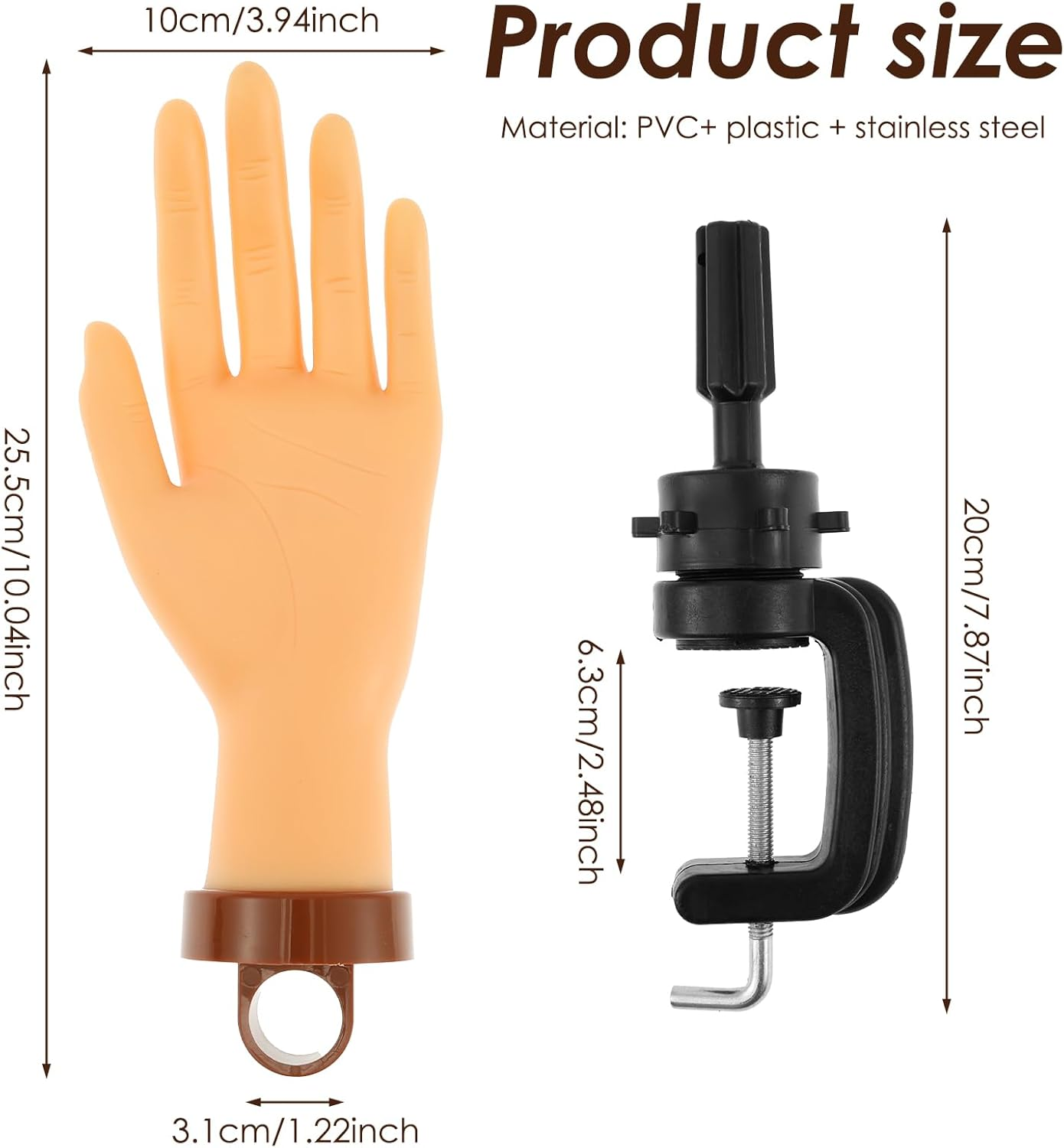 Nail Practice Hand with Clamp Holder Bendable Nail Training Hand Portable Manicure Practice Kit Practical Manicure Training Kit Fit for Manicurist Home(1Set) image number 1