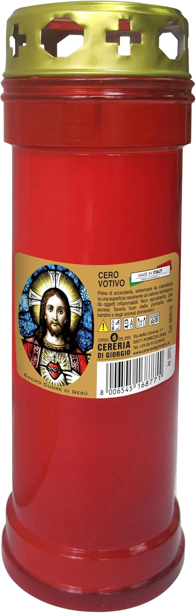 Votive Candle for the Sacred Heart with Rain Cover &ndash; Colour Red &ndash; Model P50 &ndash; Burn Time 55 Hours image number 4