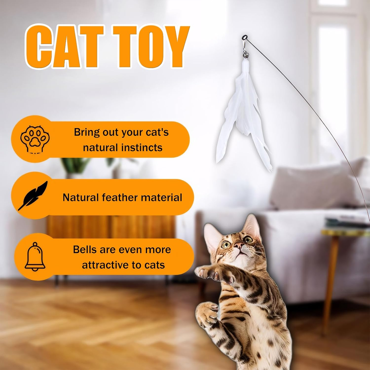 Cat Wand Toy Set 12 Pcs, Interactive Feather Cat Toys with Bell for Indoor Play, Exercise & Self-Entertainment, 2 Play Modes, Reusable Suction Cup Kitten Wand for Active Felines image number 2