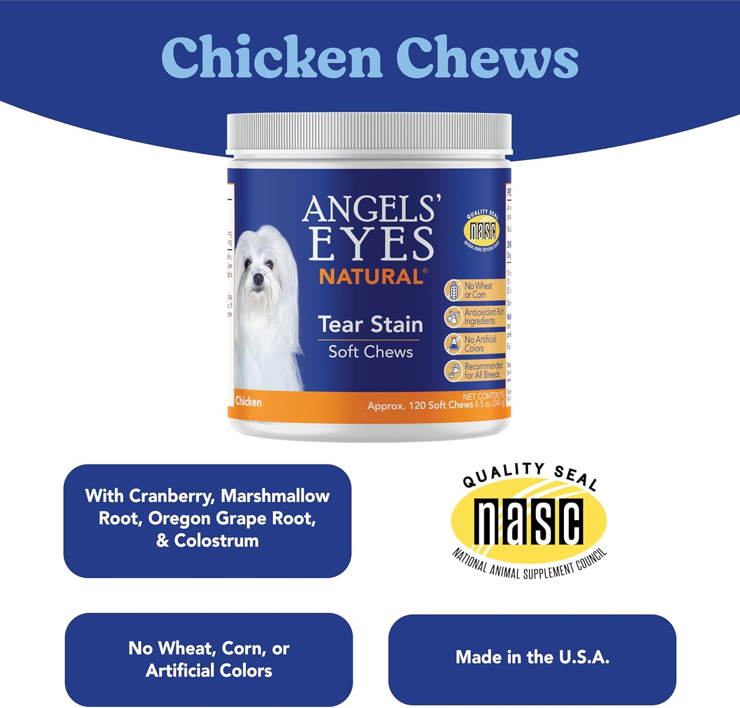 Angels&rsquo; Eyes Natural Tear Stain Prevention Soft Chews for Dogs | 120 Ct Chicken Flavor| for All Breeds | No Wheat No Corn | Daily Supplement | Proprietary Formula image number 4