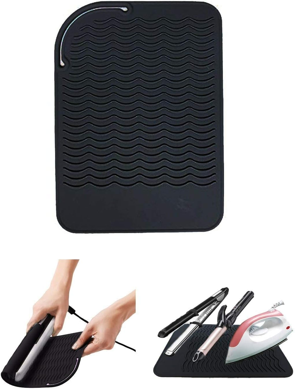 Heat Resistant Mat for Curling Iron, Flat Irons and Hair Straightener Hair Styling Tools 9" X 6.5", Food Grade Silicone, Black image number 4