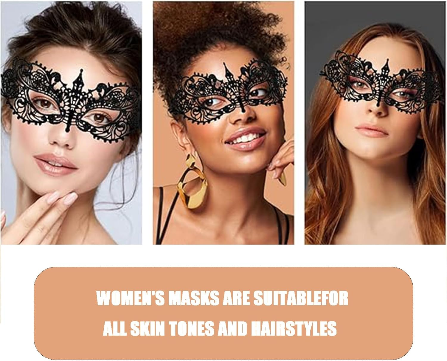 6PCS Venetian Lace Masquerade Masks for Women - Gothic Black Party Masks, Adjustable Soft Lace, Elegant for Halloween, Balls, Cosplay & Carnival