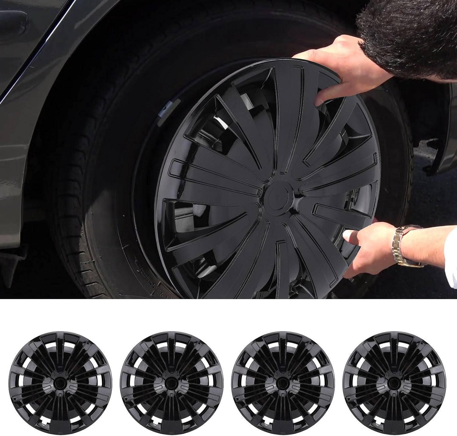 16 Inch Hub ABS Wheel Covers for R16 Rims - Fit for Suvs, Trucks & Cars, Stylish & Design - Black image number 1