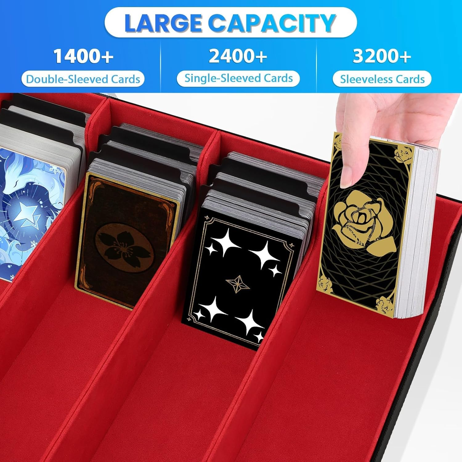 YOZOTI Card Deck Case for Trading Cards 2400+, Leather Magnetic Closure Commander Storage Box Magic Card Protectors Fit for Yugioh, MTG and Sport Cards&hellip; image number 4