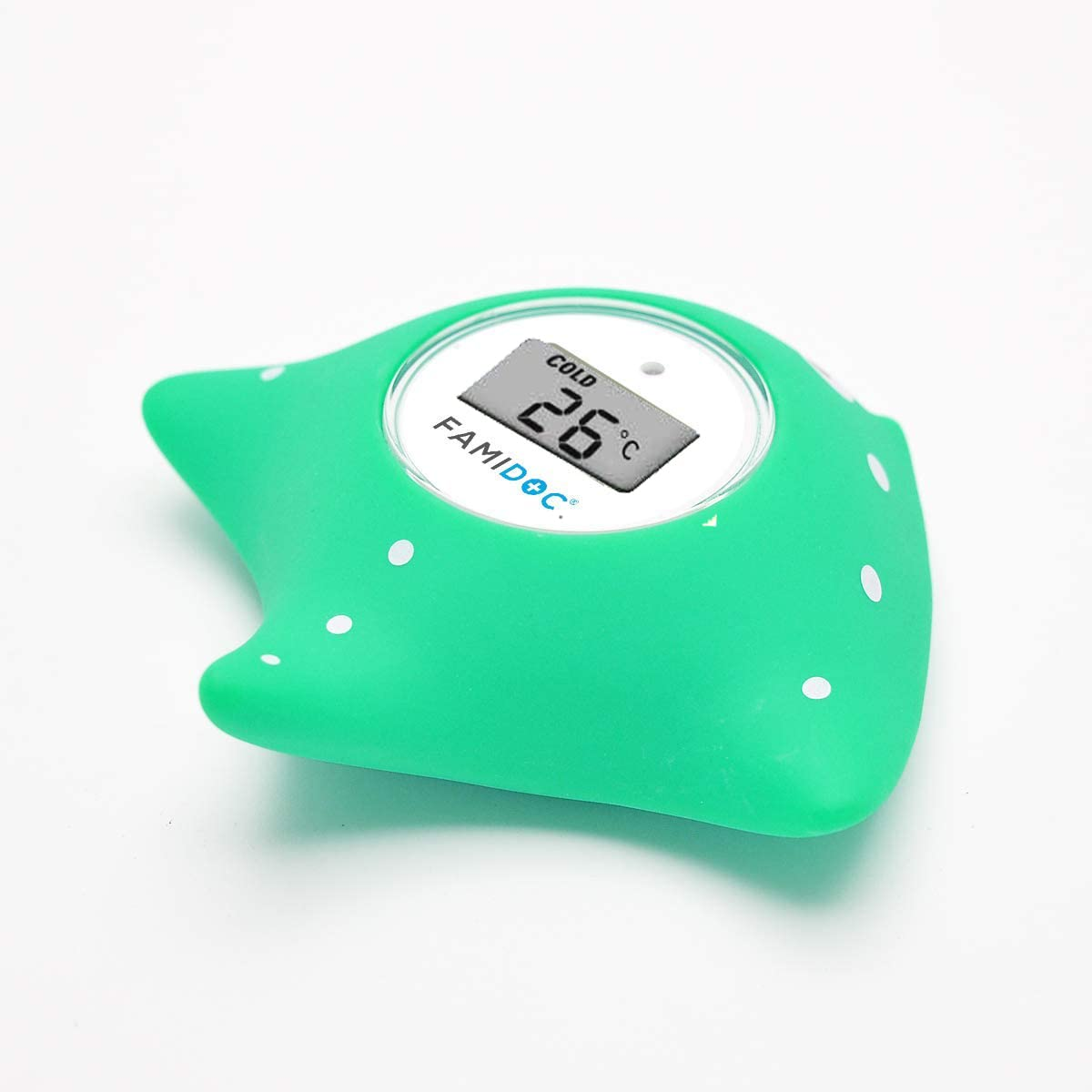 Famidoc Baby Bath Thermometer with Room Thermometer, Floating Toy, LCD Display, BPA Free, Green, Reusable, Indoor Use, 32-122&deg;F, 5 Sec Update, High/Low Temp Alarm