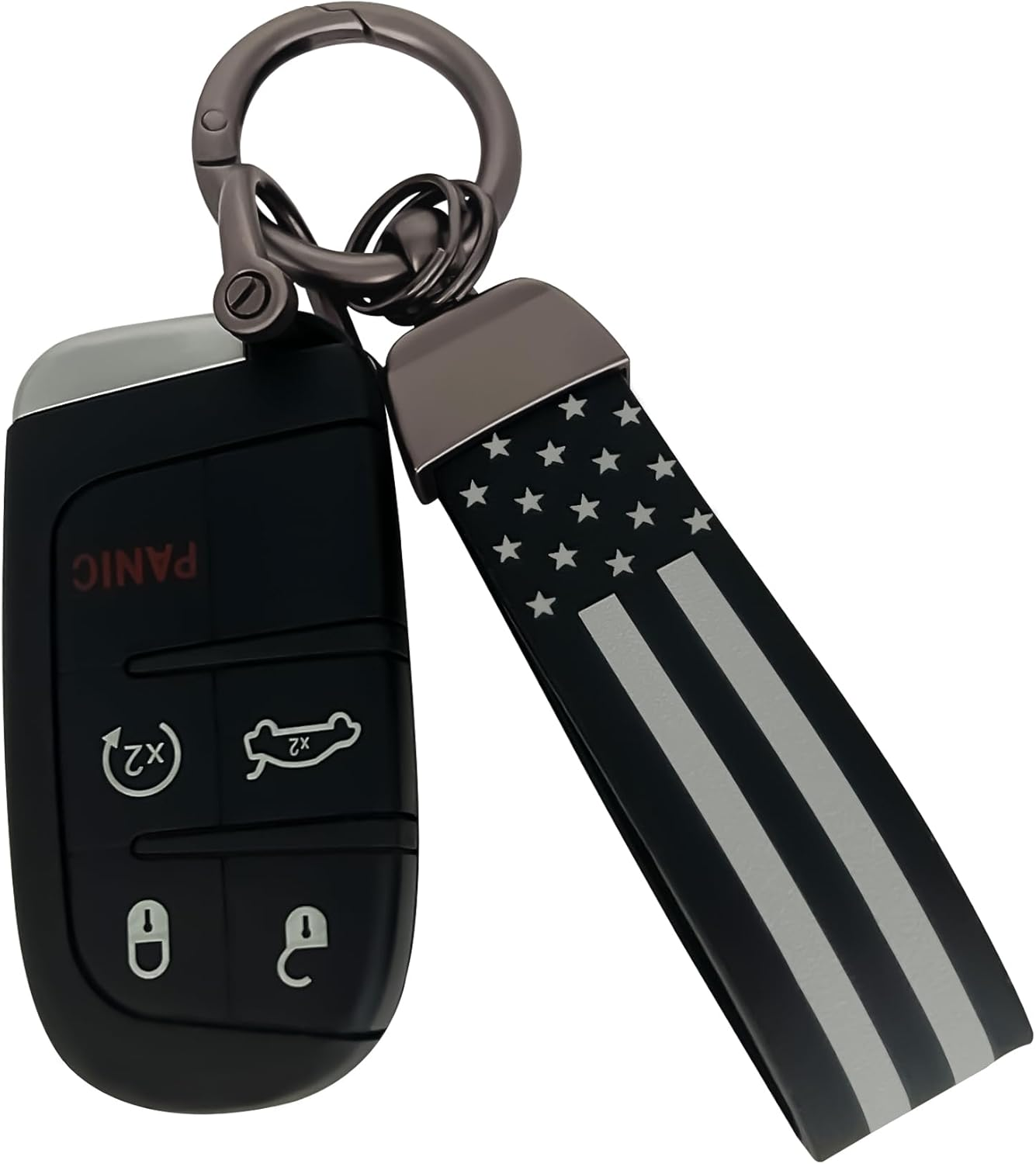 JUNJIAWU Leather Car Key Chain: American USA Flag Car Keychain with Zinc Alloy Ring Carabiner for All Car Key Accessories image number 3