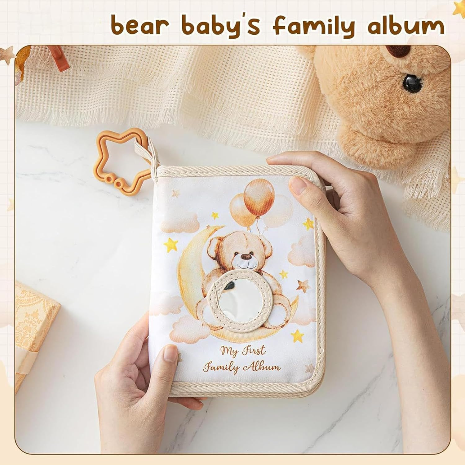 Toddler Family Photo Album - Soft Family Photo Album for Toddler - Memory Book Holds 17 Pictures Bear-Themed for Mother Father Siblings Girls Boys Sisters image number 1