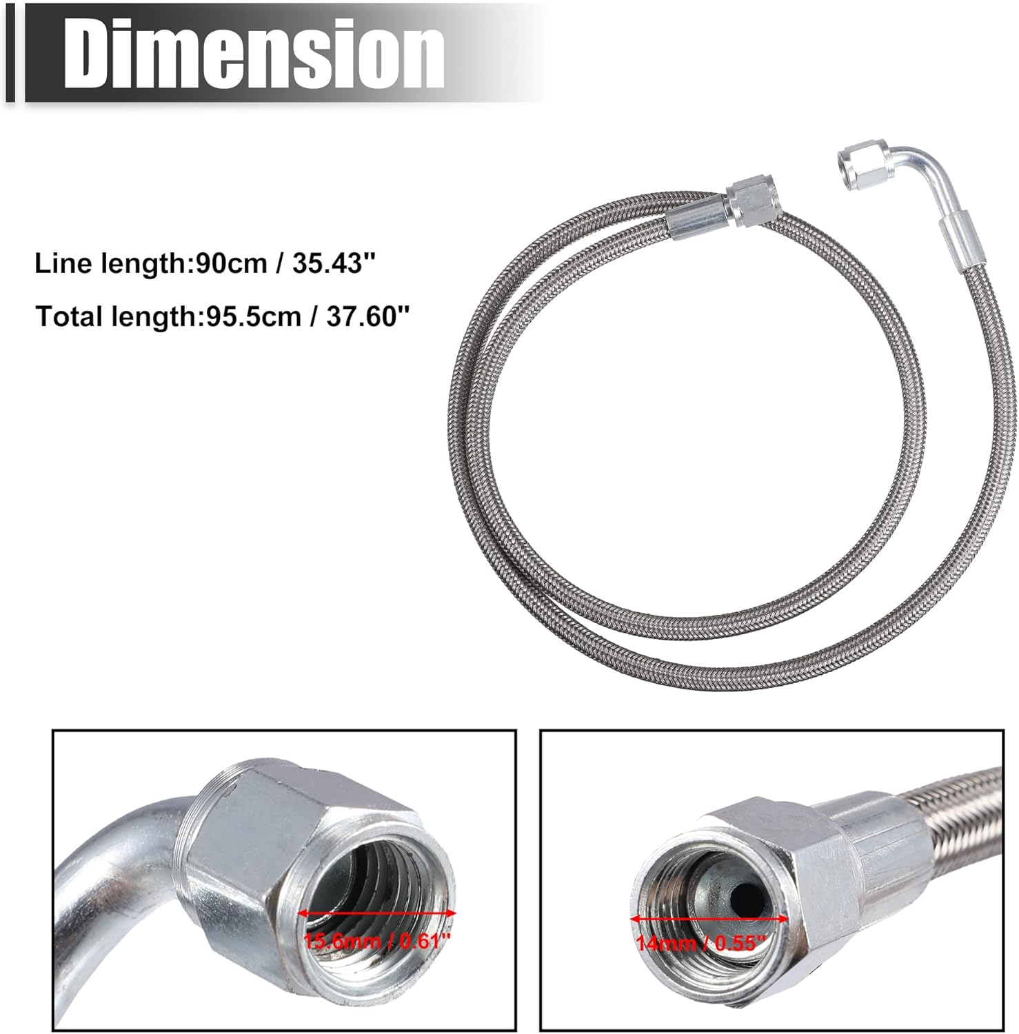 X AUTOHAUX 4AN Turbo Oil Feed Line, 36" Length, Stainless Steel Braided, AN4 Hose End, 90 Degree & Straight Ends, 1 Pack image number 1