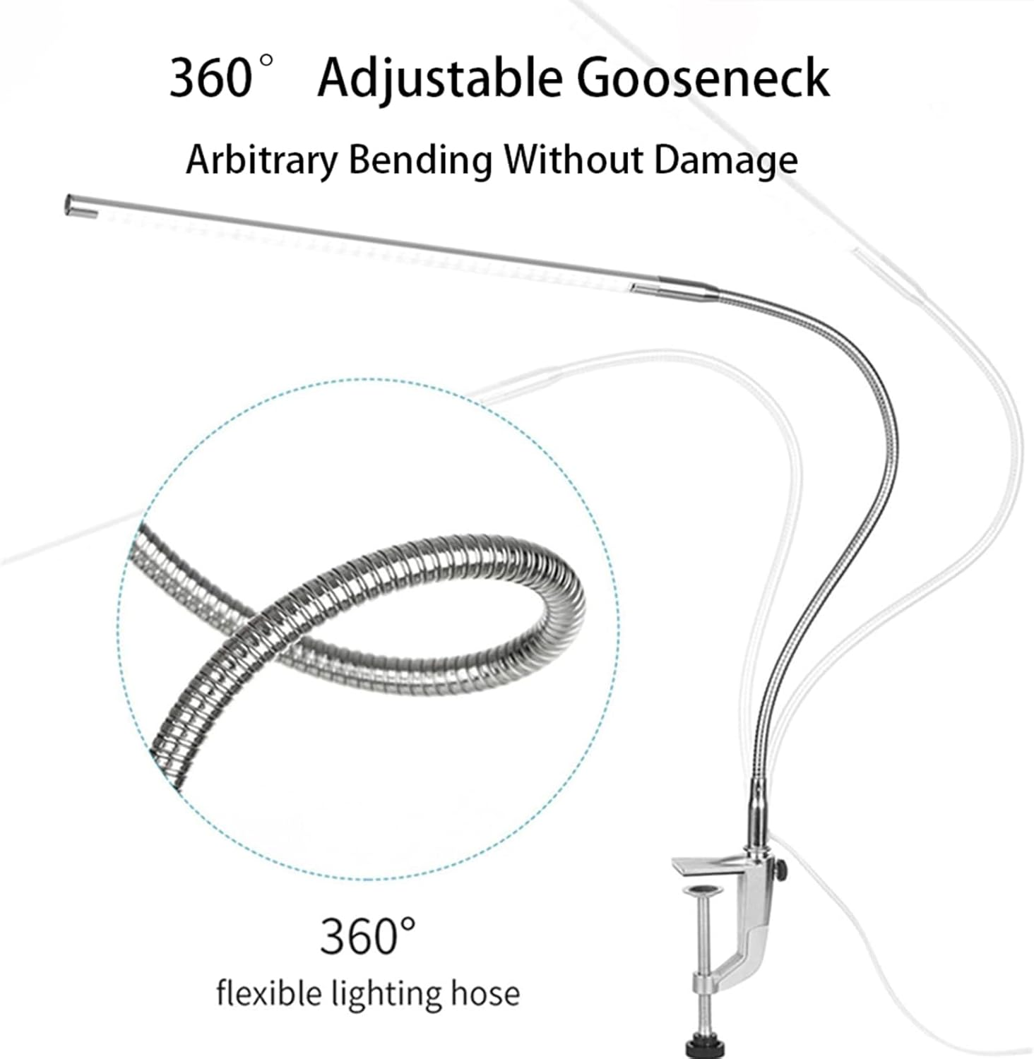 Nail Desk Lamp with Clamp, New Upgrade 8-10W Dimmable LED 360&deg; Flexible Gooseneck Nail Tech Table Desk Light for Manicure Reading Eyebrow Tattoo image number 2