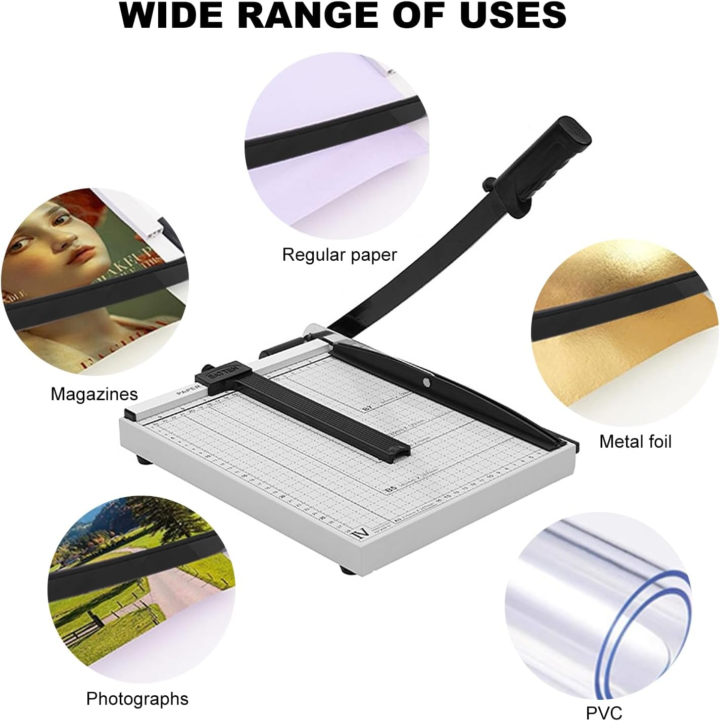 12 Inch A4 Paper Cutter, Guillotine Style with Steel Blade and Rubber-Padded Base, White, 12X10 Inches, Cuts up to 12 Sheets, Ideal for Offices and Craft Projects image number 3
