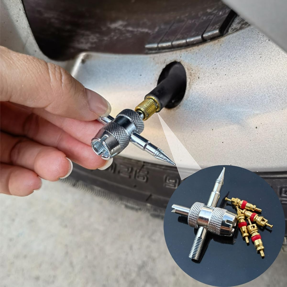 33 PCS Tire Valve Stem Puller Tools Set,Klhcduo Include Tyre Valve Caps Snap-In Valve Stems,Dual & Single Head Core Remover, Valve Cores, 4 Way Valve Tool for Car Vehicle Motorcycle Truck Bicycle image number 5