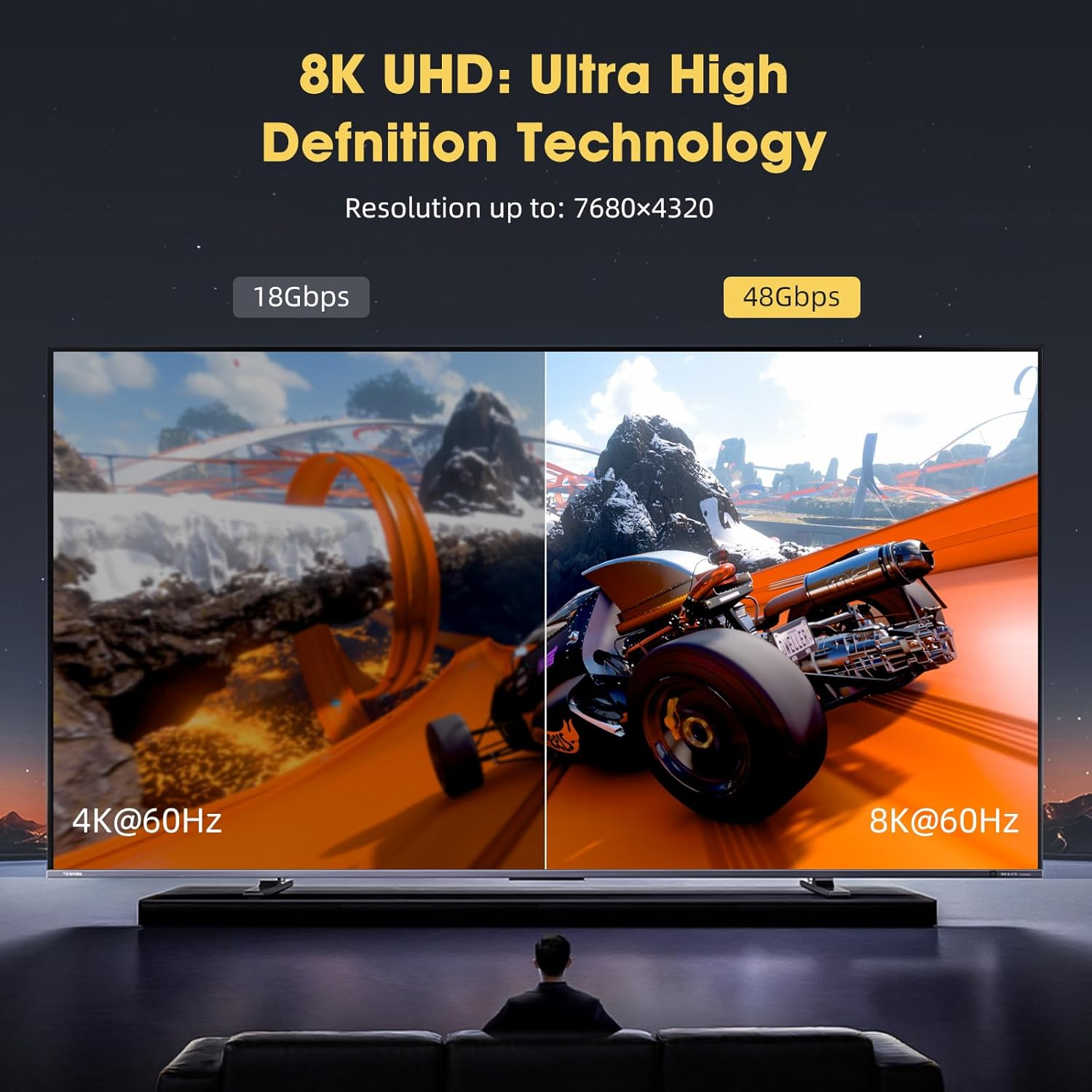 TEKERA 8K HDMI 2.1 Cable 2M, Ultra High-Speed 48Gbps HDMI to HDMI Cord, 4K@120Hz, 8K@60Hz, Earc, Dynamic HDR, VRR, Compatible with PS5, Xbox Series X, Soundbar, TV, Monitor, Projector image number 3