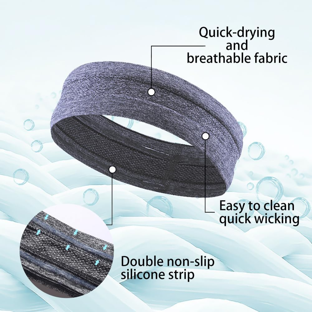 6 Pack Elastic Wavy Spring Wave Hair Band, Multi-Style Black Non-Slip Metal Hair Hoop, Unisex Headband Slicked Back Sports Hairband for Women Men image number 3