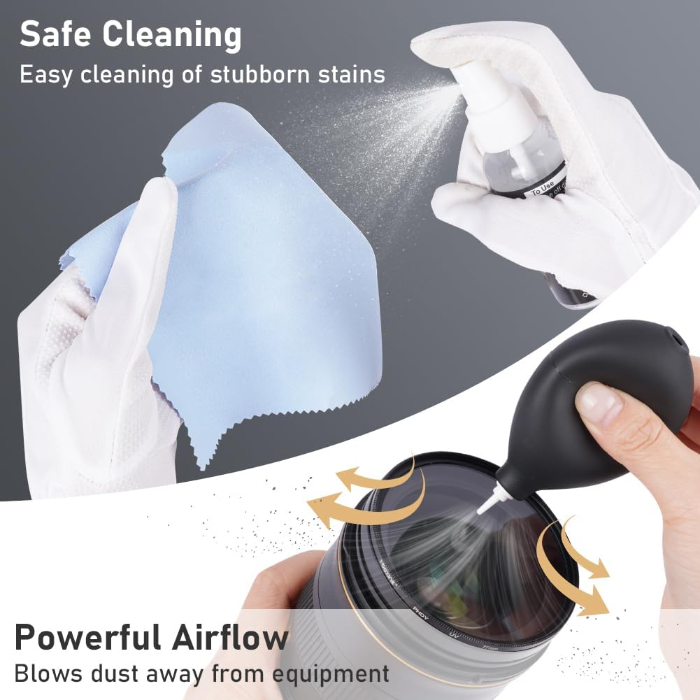 AYESY Professional Camera Cleaning Kit,Dslr Camera Cleaning Accessories with Storage Box,Rocket Air Blower,Lens Cleaning Pen,Microfiber Cloths,Lens Brush,Cleaner image number 2
