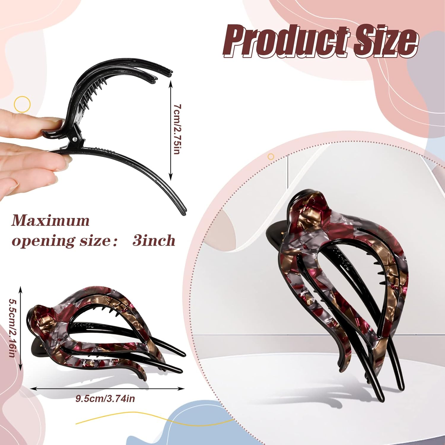 JOELELI 6 Pcs French Concord Flat Hair Clip Claw Alligator Oval Hair Clips No Slip Duckbill Hair Barrettes Heart Style Ponytail Hair Clamps for Women Girls Thick Thin Hair image number 2