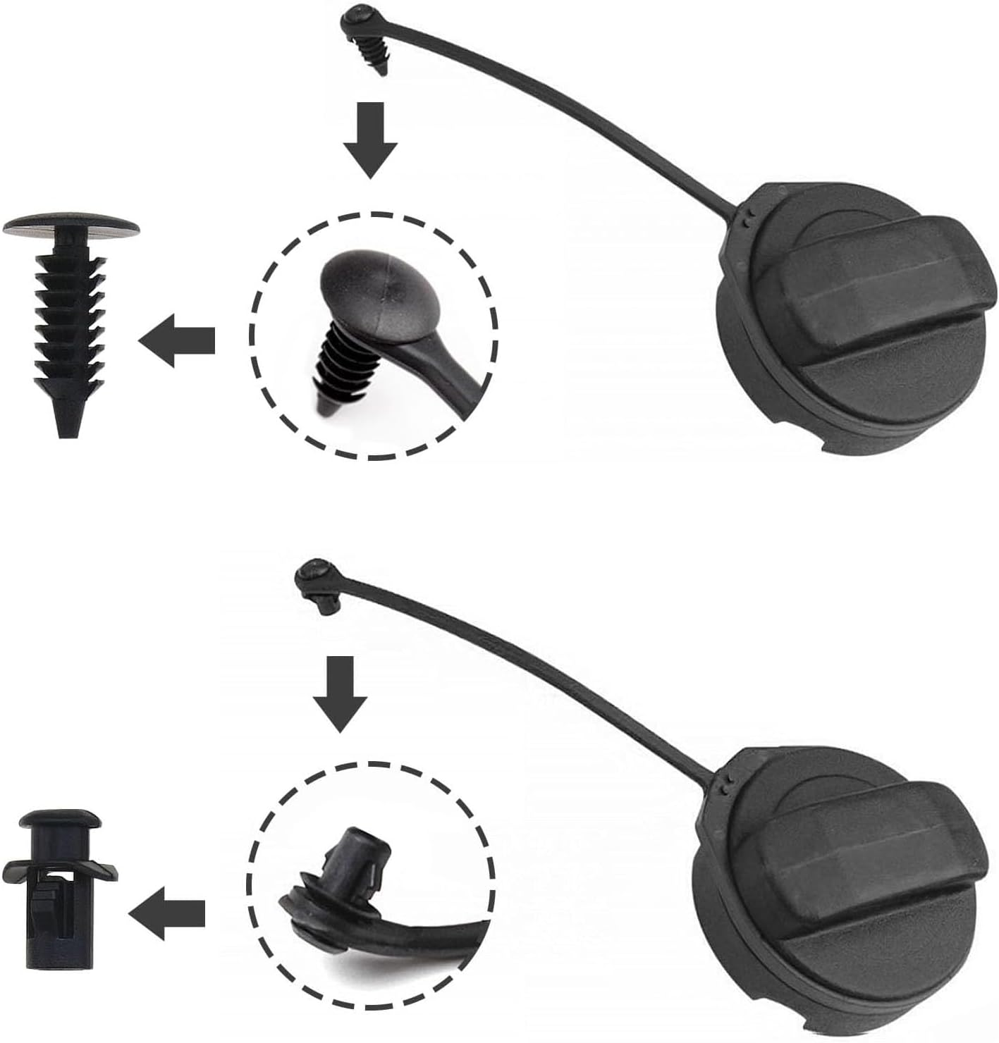 Roczential 2X Car Fuel Tank Cap Replacement Tether Oil Tank Cover Rope Anti-Lost Fuel Tank Cap Line Compatible with Fiat 500 Punto Panda Stilo Ducato Doblo, (Black) image number 2