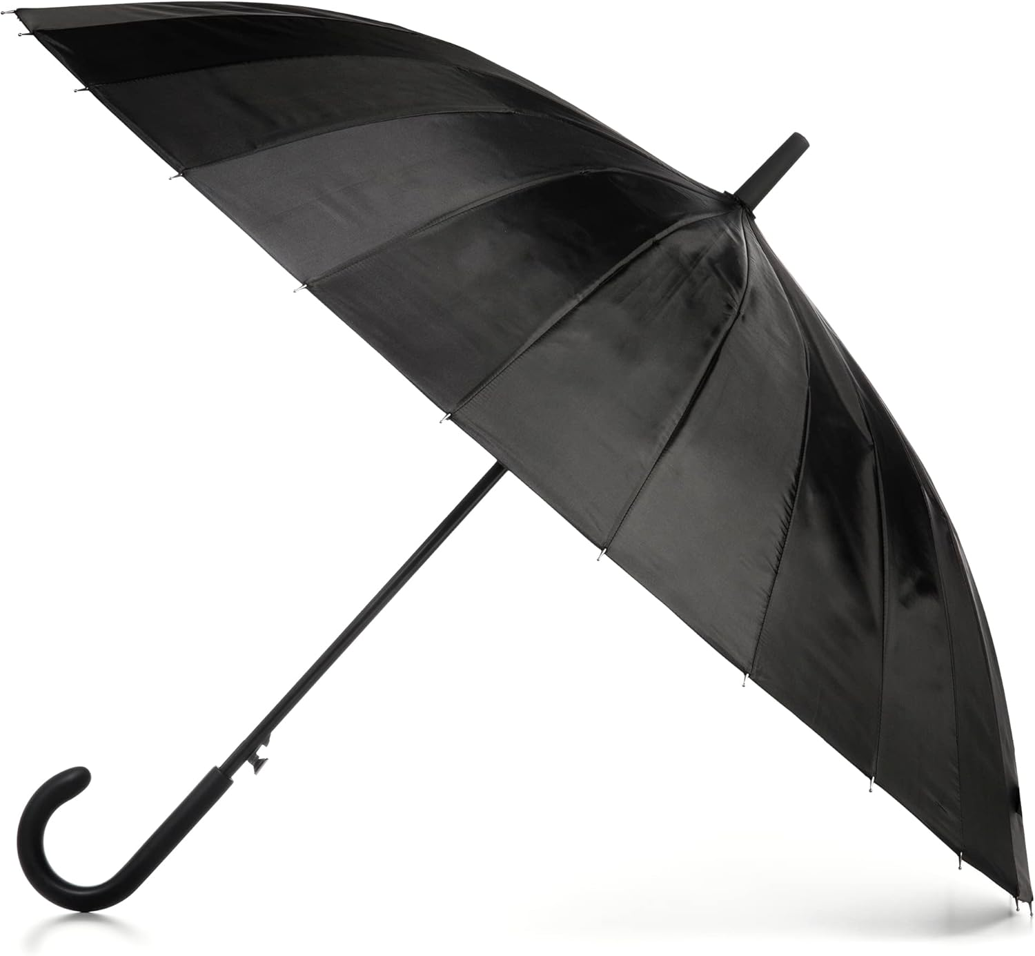 Totes Large Eco Auto-Open 24 Rib Stick Umbrella with a Classic J Hook Curved Handle, White & Black, One Size, Women'S and Men'S Auto-Open 24 Rib Stick Umbrella with a Classic J Hook Curved Handle