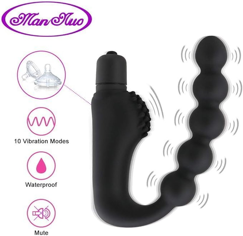 Silicone 10 Speeds Anal Plug Prostate Massager Vibrator Butt Plugs 5 Beads Sex Toys for Woman Men Adult Product Sex Shop Black image number 5
