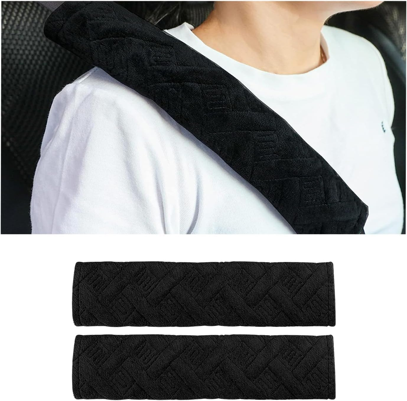 Universal 2-Pack Car Seat Belt Covers - Soft Shoulder Strap Pads for Comfortable Driving, Adjustable Breathable Harness Pad Protector - Car Interior Accessories(Black) image number 2