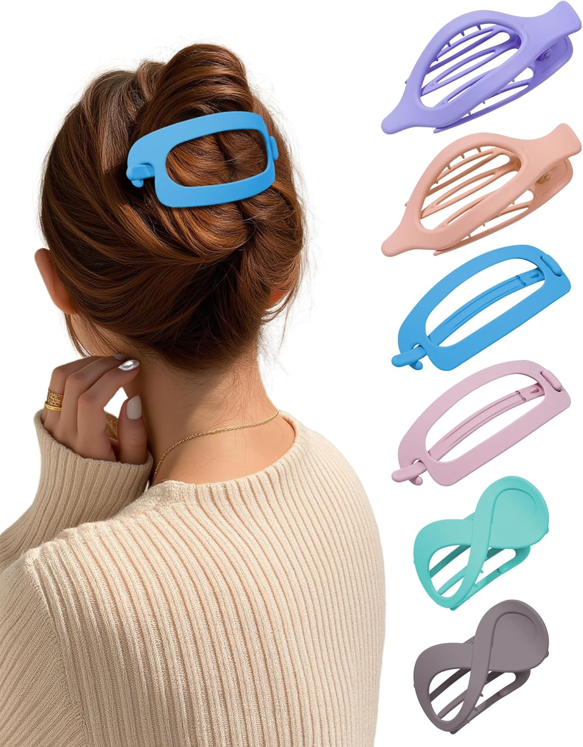 Kajeer Pack of 6 Flat Hair Clips for Women - French Flat Hair Claw Clips Comfortable Flat Hair Claw Clips for Thick Thin Hair, Daily Life, Sports, Driving (Macaron - Colours) image number 3