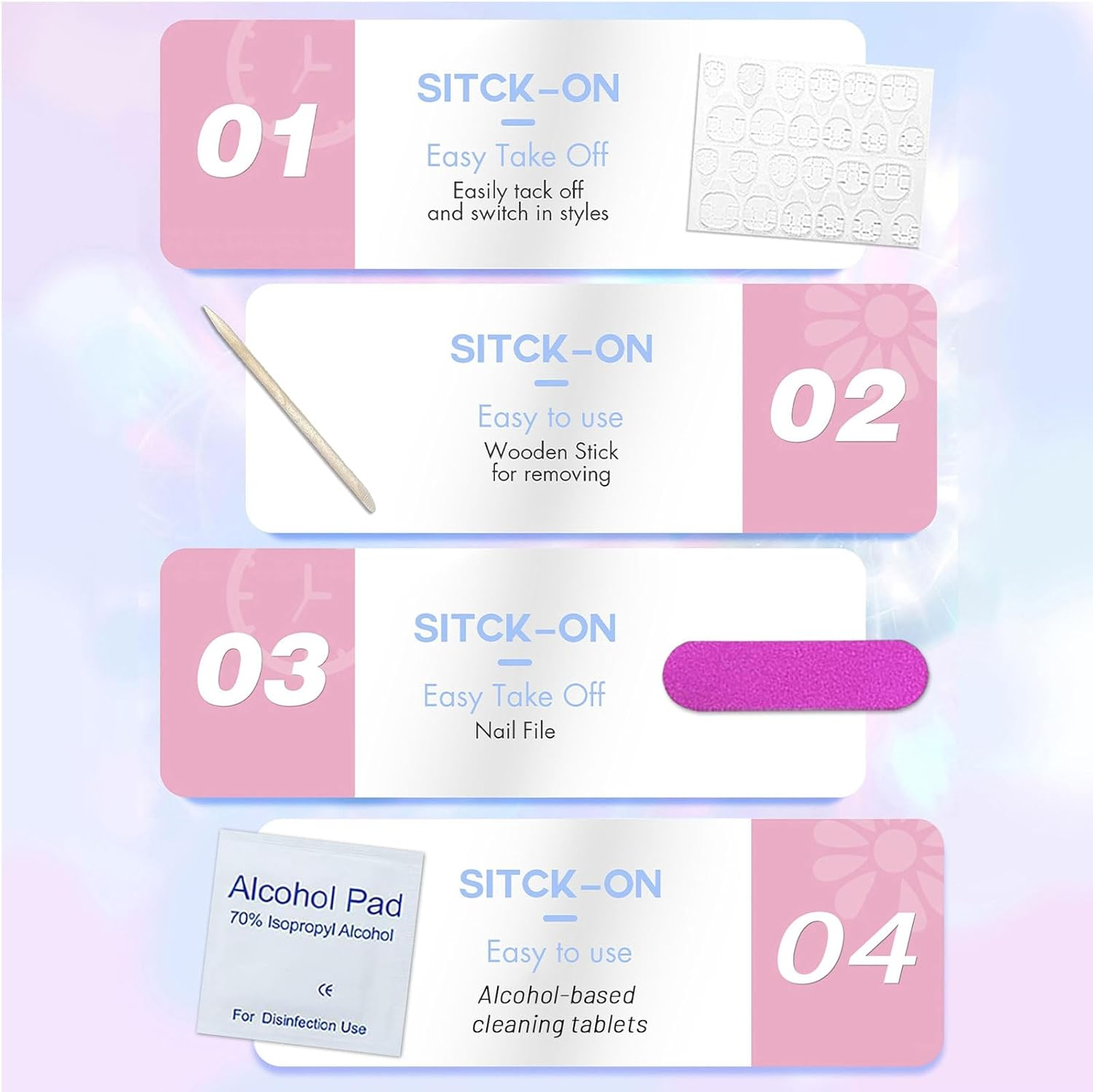 Celblisora 24 Pieces Winter Stick on False Nails Short Square Nails Snowflake Christmas White Glitter False Nails for Women