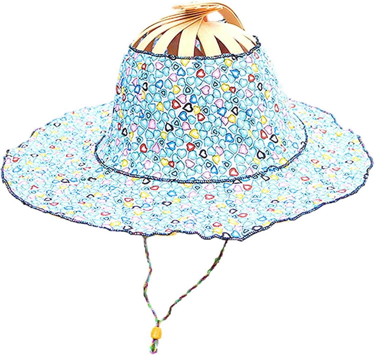 Portable Bamboo Sun Hat - Uv Protection 2 in 1 Bamboo Sun Hat | Bamboo Hat, Beach Hat Hand Fans for Women Foldable for Spring/Summer image number 2