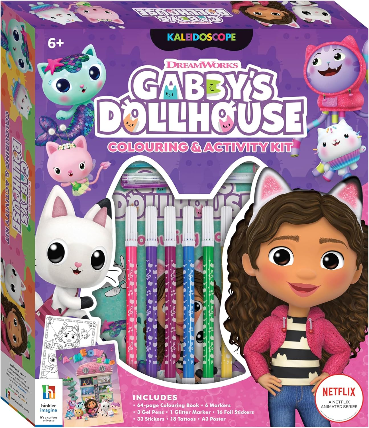 Hinkler Super Gabby'S Dollhouse 64-Page Colouring Book Kit with Markers, Stickers, Tattoo Sheet, and A3 Poster image number 3