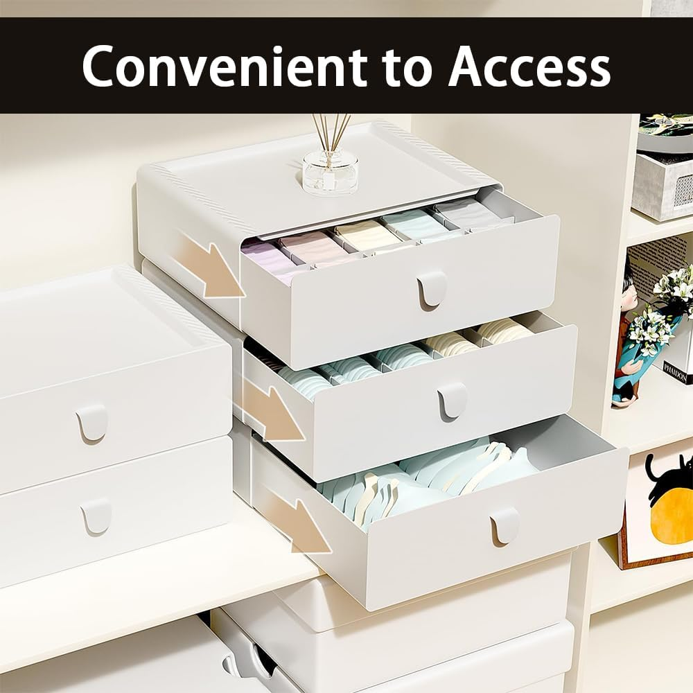 Ranqisys 15-Grid Plastic Drawer Organizer, Stackable Storage Box for Socks, Bras, Underwear, Ties, Belts & Accessories, Closet Divider Box (White) image number 6