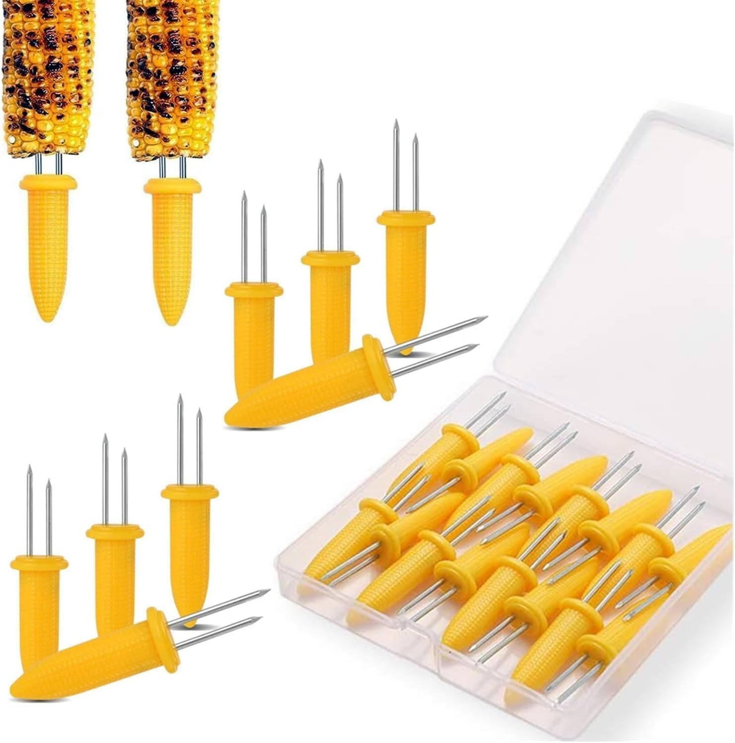 Stainless Steel Corn Holders with Storage Box, 20Pcs Corn on the Cob Holders BBQ Fork Skewers image number 4