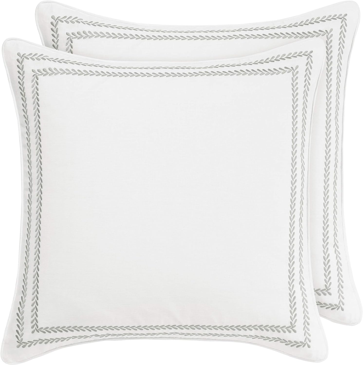 Laura Ashley Home - Euro Sham Set, Smooth Cotton Shams with Zipper Closure, Lightweight & Stylish Home Decor (Stitched Vine Leaf Grey, 2 Piece) image number 3