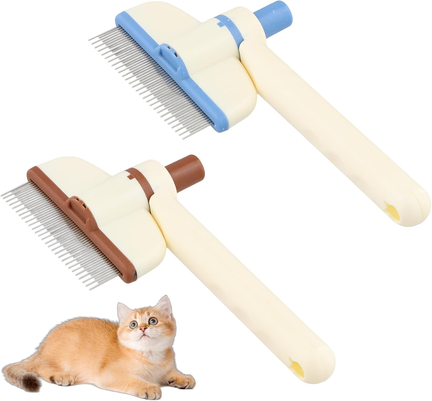 Culinavog Fellblitz Cat Brush, Pack of 2, 18 &times; 9 Cm, Self-Cleaning Fur Flash Brush, Easy to Clean, Pet Brushes for Dogs, Cat Comb for Short Hair, Long Hair, Pet (Brown, Blue) image number 6