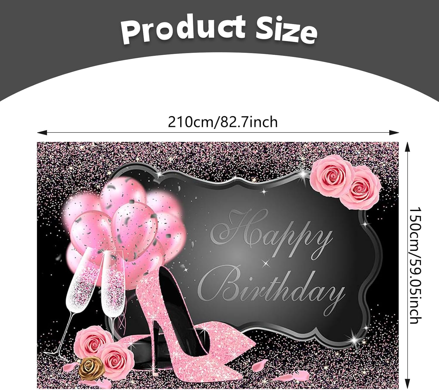 APROPHIC Girls Female Birthday Background Glitter Photo Photography Background Happy Birthday Party Banner High Heels Champagne Pink Balloon Decoration Cake Table Accessories 210 X 150 Cm image number 4